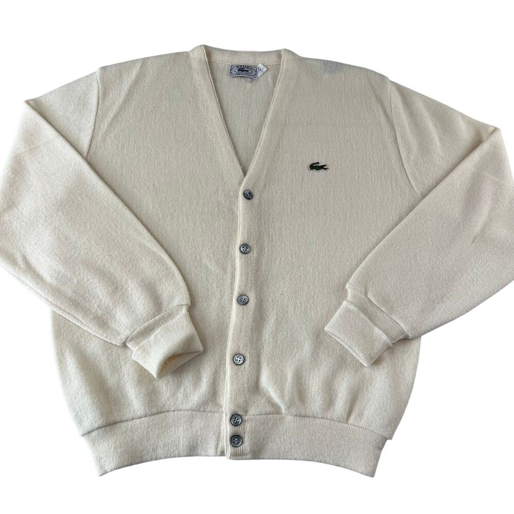 Izod Lacoste Vintage Men's Cream Cardigan Sweater Size large Acrylic